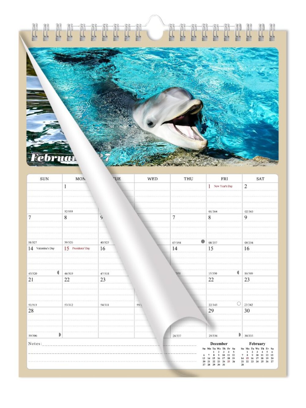2027 Wall Calendar Spiral-bound Twin - 12 Months Planner 8.5" x 11" (Dolphins)